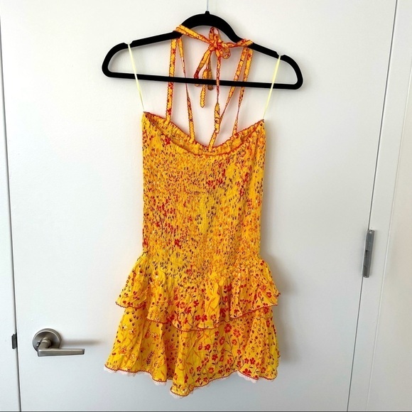 Poupette St Barth mini bandeau dress in yellow bouquet NWT - Picture 4 of 6